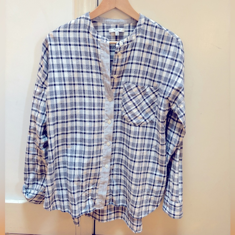 Madewell Blue and White Plaid Button-Up Flannel Shirt Size Medium